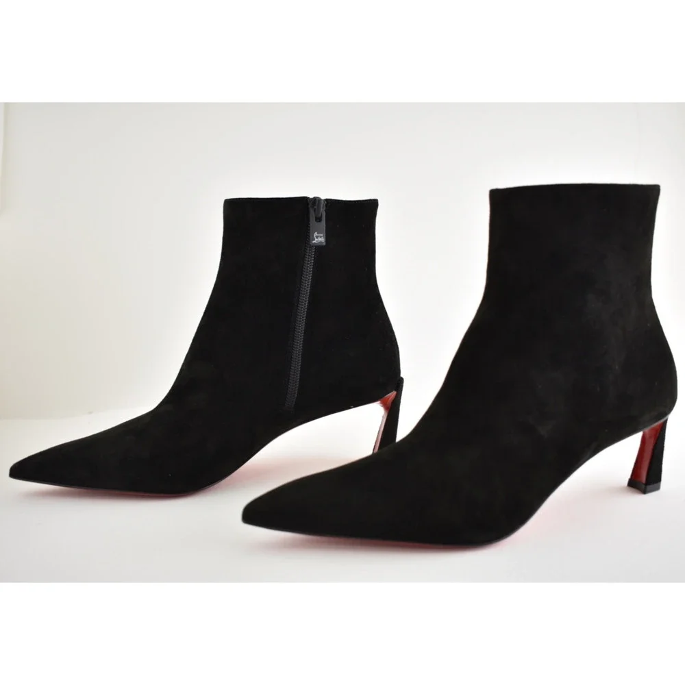 Christian Louboutin Condora Booty 55 Black Suede Pointed Ankle Heel Boot 37.5